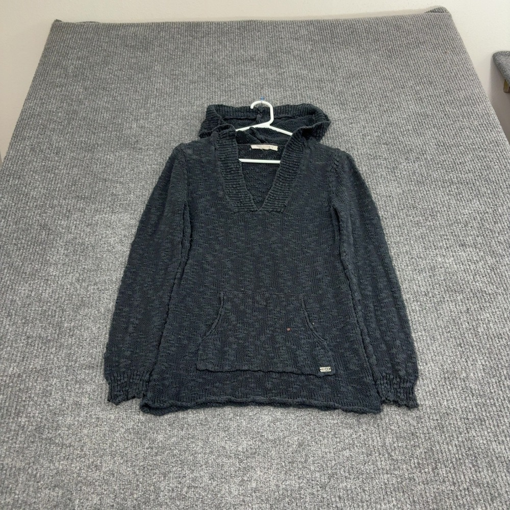 Roxy Sweater Hoodie Womens M Black Knit V-Neck Hooded Pullover Boho Beachy